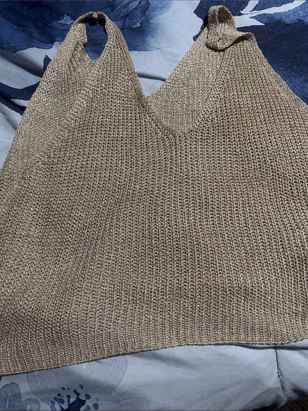Knitted Halter Sweater Tank Top in Beige cut small form shein
